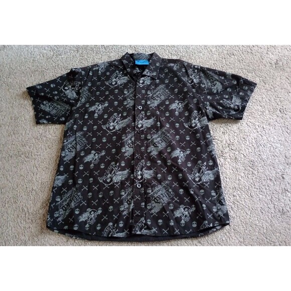 WCKD Authentic Collection Button Down Mens Shirt Sz  L  Black Gray Skull & Bones - Picture 1 of 5